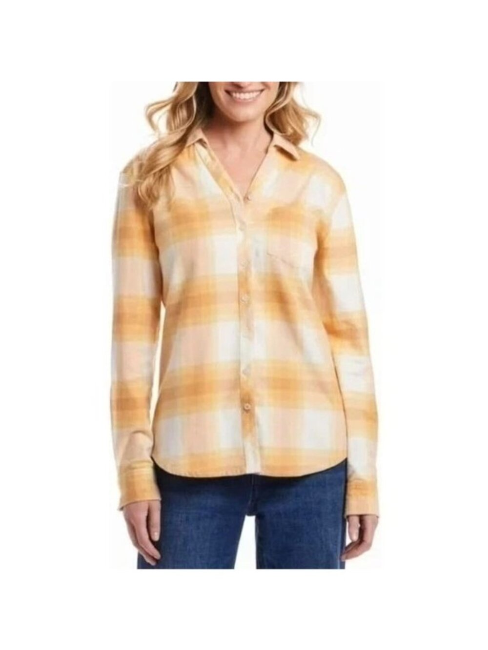 NWT Weatherproof Vintage Women's S Yellow Plaid Flannel Button-Down Shirt  J1955
